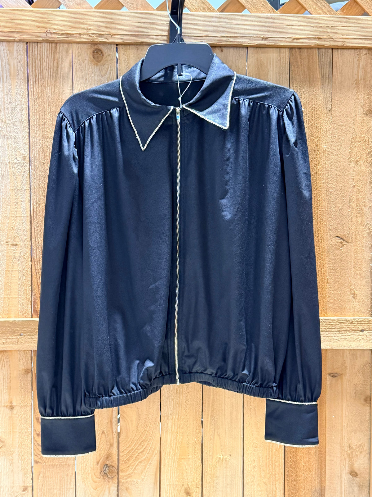 Ladies Black Western Show Shirt • Approx. Small • Lightweight Zip Front