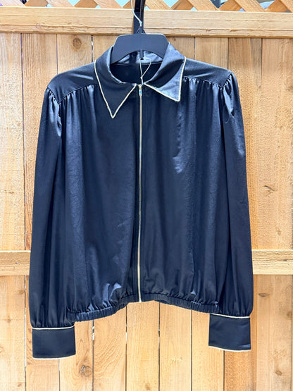 Ladies Black Western Show Shirt • Approx. Small • Lightweight Zip Front