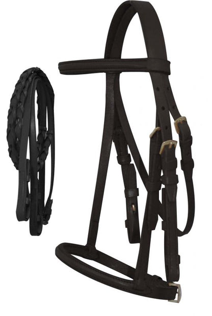 Horse Size English Bridle with Braided Leather Reins