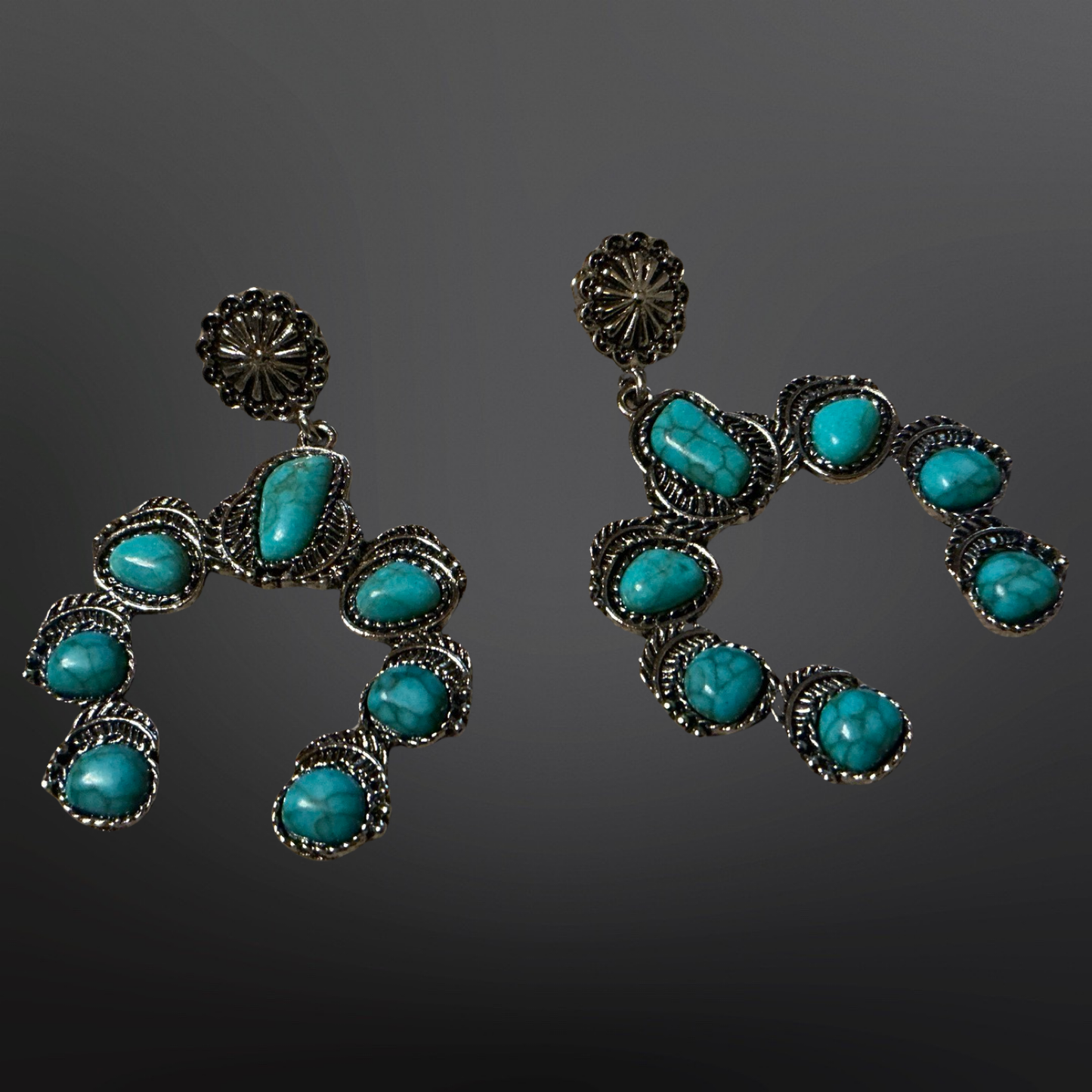 Faux Turquoise Naja Squash Blossom Earrings