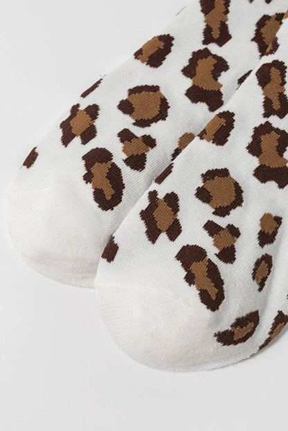 White Leopard Print Polyester Cotton Socks