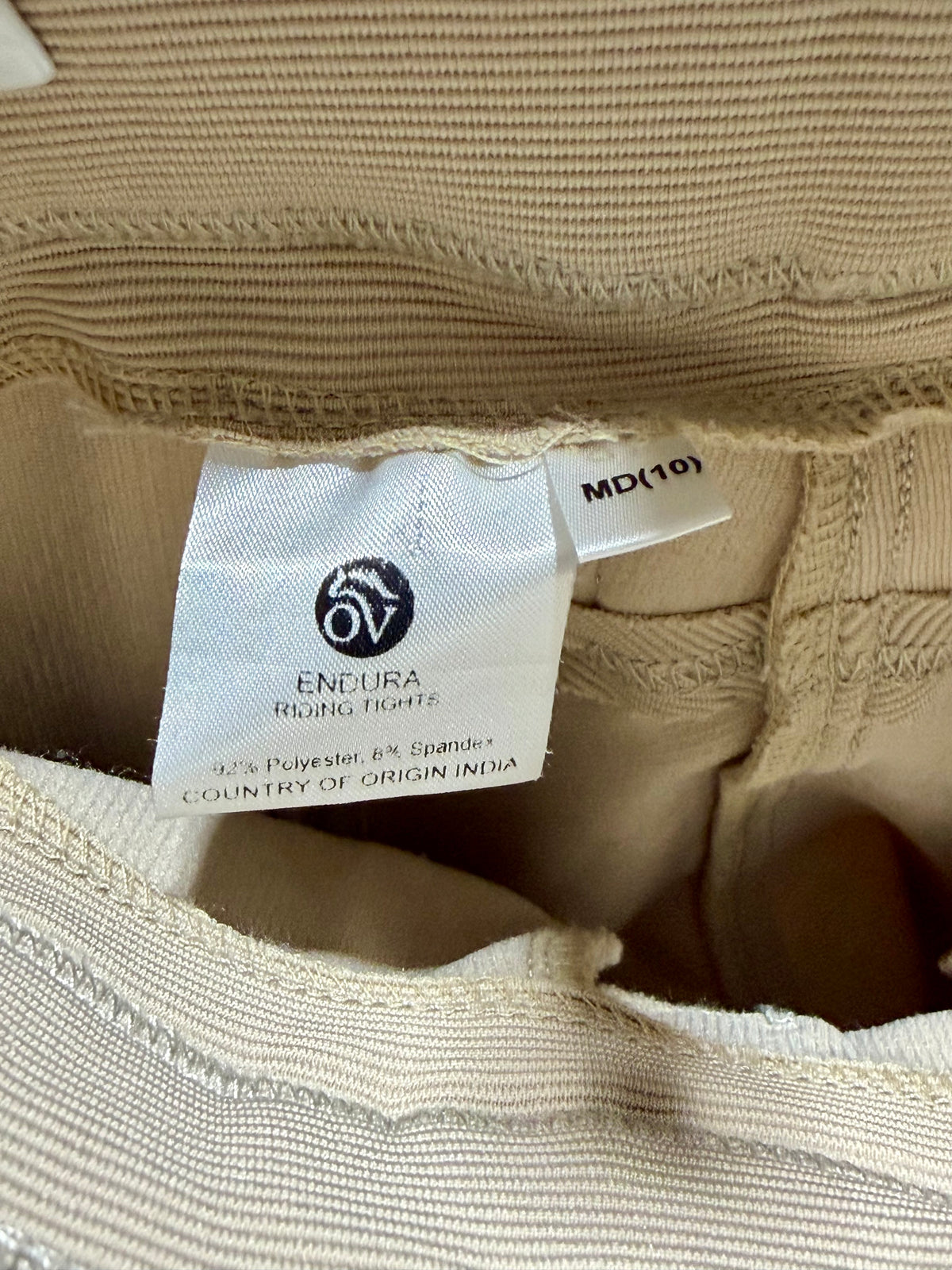 Ovation Children’s Endura Riding Tights • Beige • Medium / Size 10 • Peacock Calf Panels