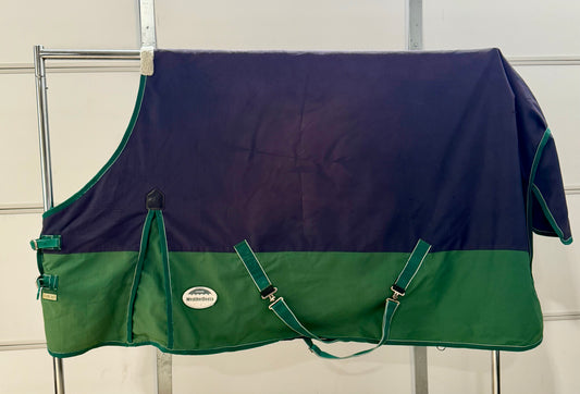 Used WeatherBeeta Orican Original Standard Neck Turnout Blanket – 78” – Navy & Green