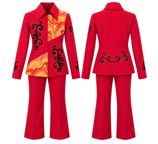 YOUTH Custom Western Showmanship Outfit – Red/Orange/Black – Jacket & Matching Pants