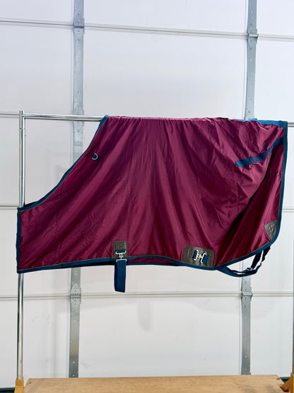 Used Olymplin Stable Sheet – Approximately 69–70” – Burgundy & Navy