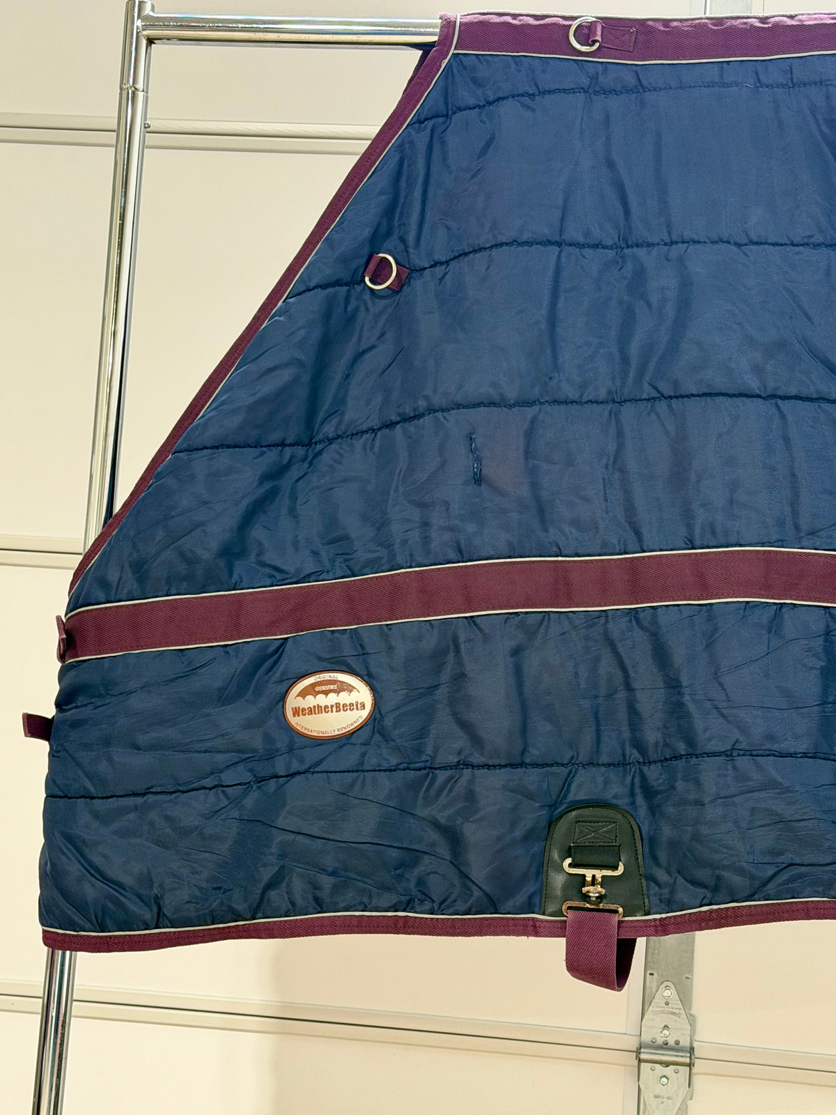 Used Weather betta Medium-Weight Stable Blanket – 78” – Navy & Burgundy