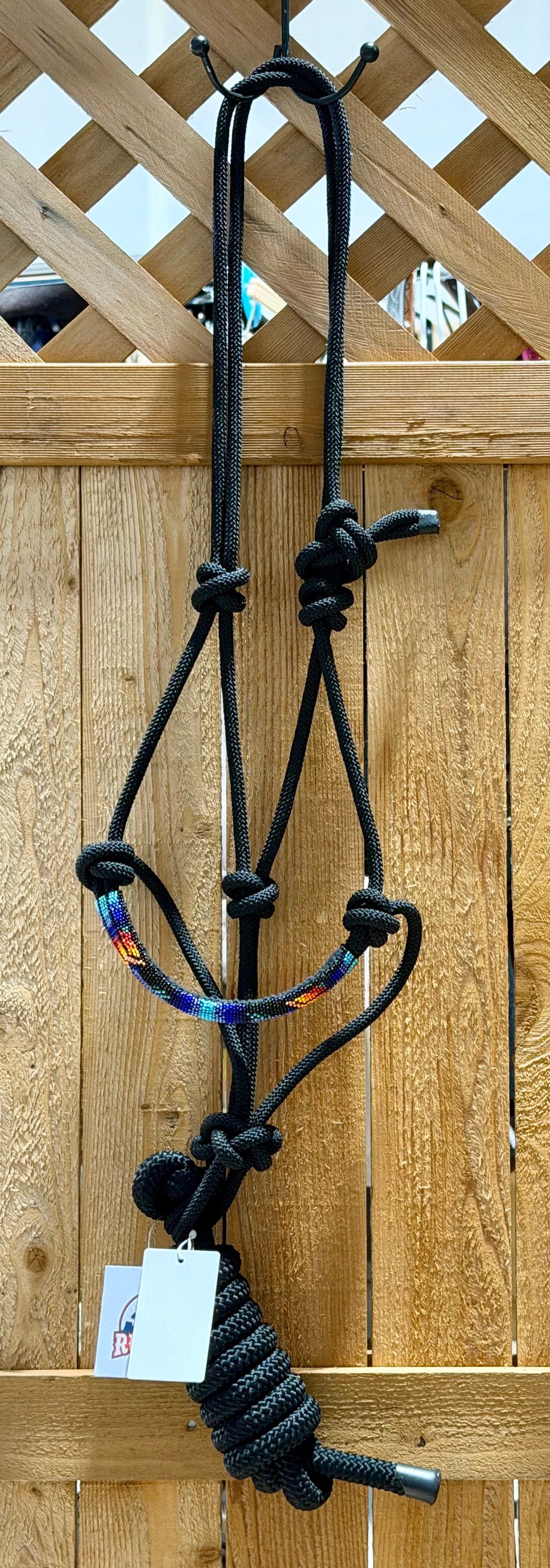NWT Black Beaded Rope Halter with Lead