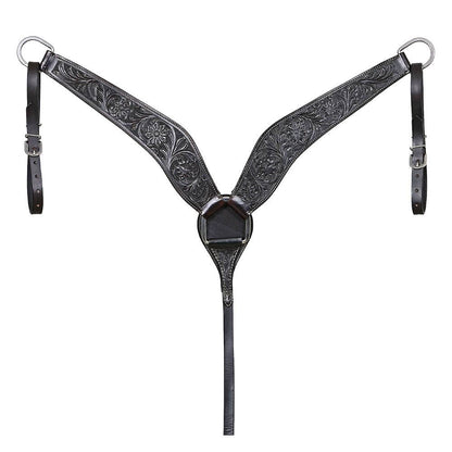 Black Hand-Tooled Leather Breastcollar