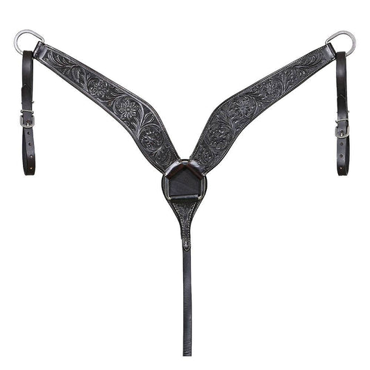 Black Hand-Tooled Leather Breastcollar