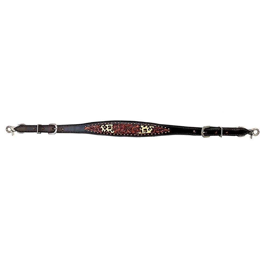 Tooled Leather Wither Strap – Cheetah Print with Metal Dot Accents