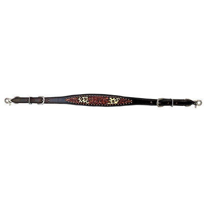 Tooled Leather Wither Strap – Cheetah Print with Metal Dot Accents