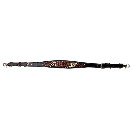 Tooled Leather Wither Strap – Cheetah Print with Metal Dot Accents