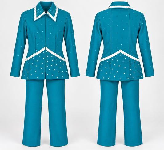 Custom Youth Western Showmanship Outfit – Teal & White – Jacket & Pants Set