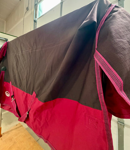 Used Weather betta Original Heavyweight Turnout Blanket with Detachable Neck – 75” – Brown & Pink