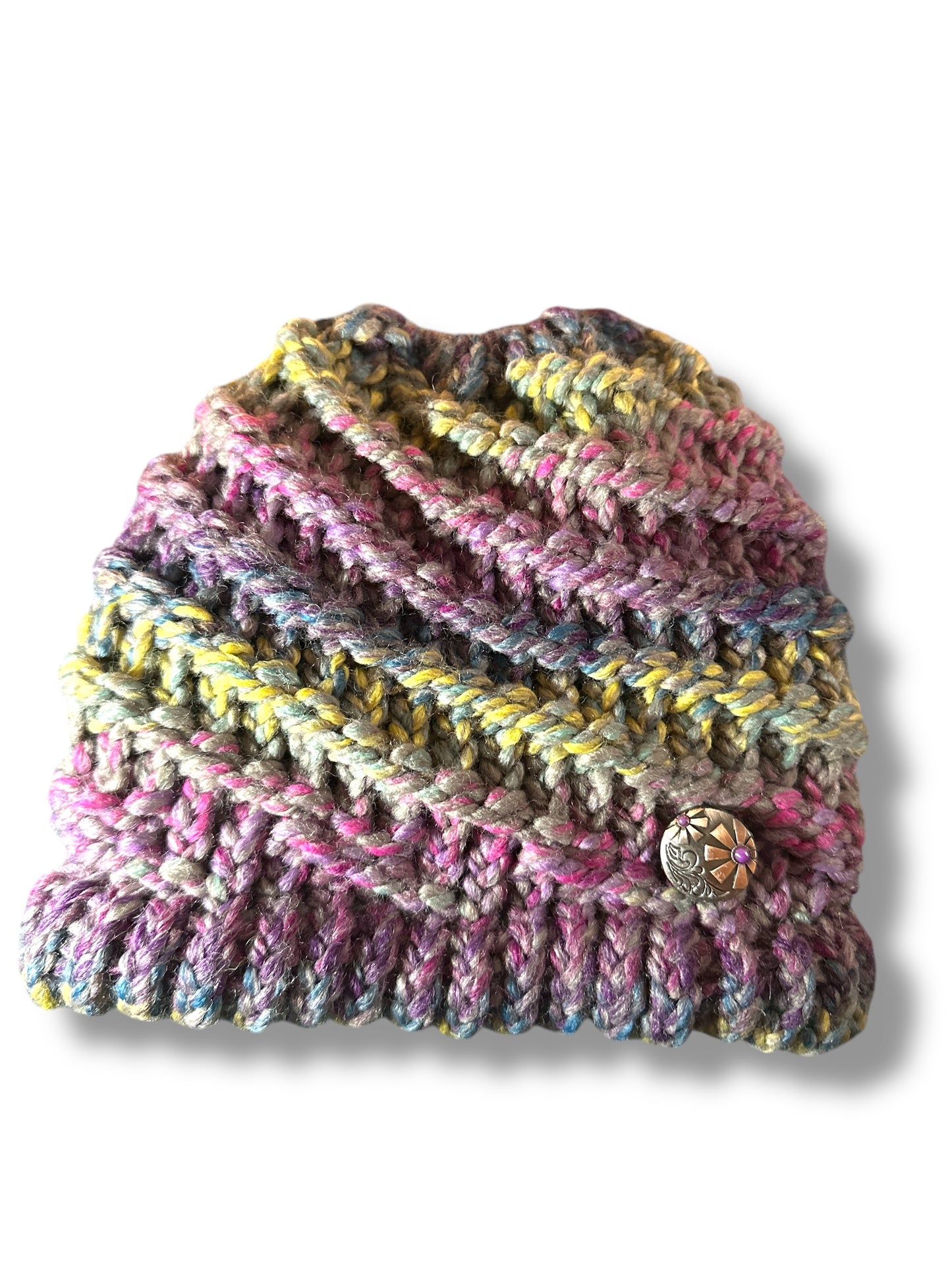 Handmade Ponytail Beanie with Concho
