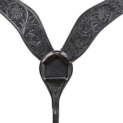 Black Hand-Tooled Leather Breastcollar