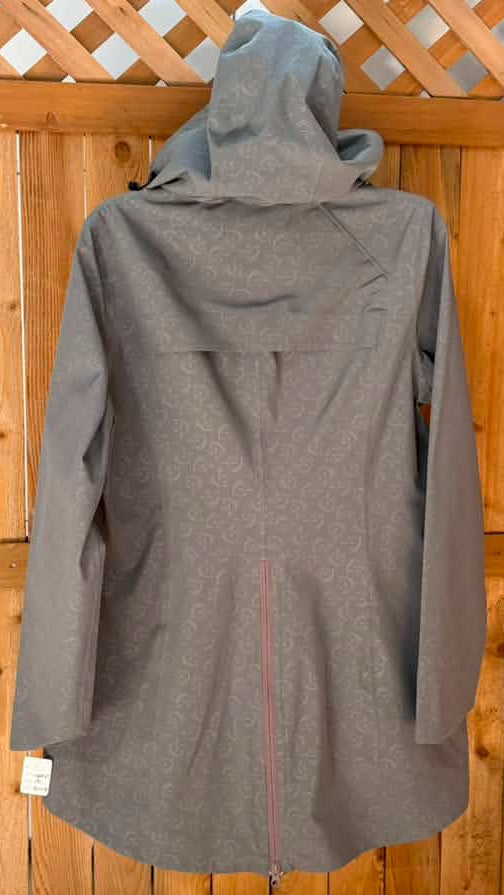 Kerrits Women’s Hooded Riding Rain Jacket – Gray Horse Print – Oversized Hood