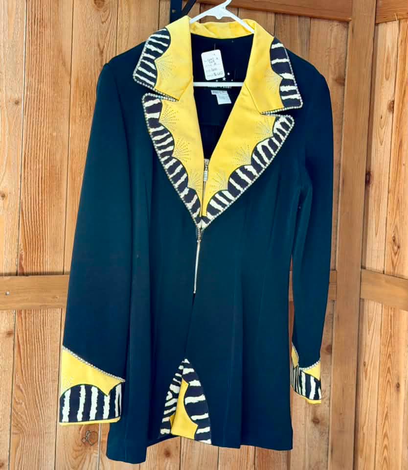 Susan By Night Women’s Western Show Jacket – Black/Yellow/Zebra – Rhinestone Embellished