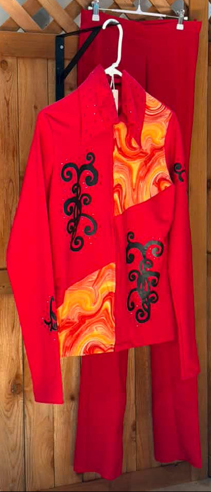YOUTH Custom Western Showmanship Outfit – Red/Orange/Black – Jacket & Matching Pants