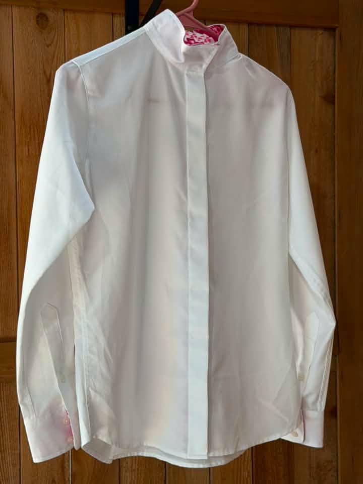 The Tailored Sportsman Women’s Long Sleeve Show Shirt – White with Pink Floral Contrast