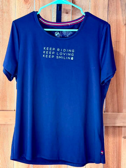 Cavallo “Keep Riding Keep Loving Keep Smiling” Equestrian Tee – Size 44 / Large
