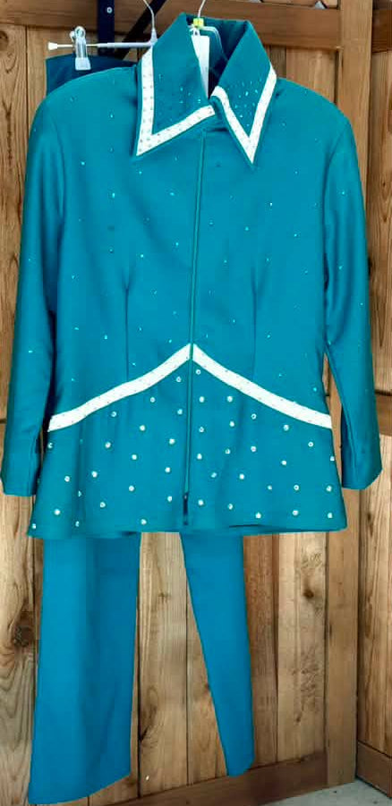 Custom Youth Western Showmanship Outfit – Teal & White – Jacket & Pants Set