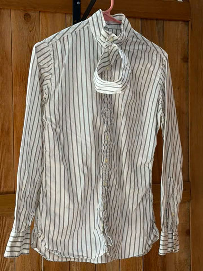 Essex Women’s Long Sleeve Show Shirt – White/Cream with Gray & Red Stripe