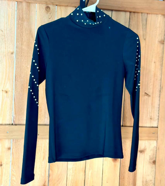 Natural Born Winner Women’s Rhinestone Show Top – Black – Stretchy Quarter-Zip Back