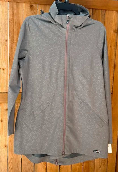 Kerrits Women’s Hooded Riding Rain Jacket – Gray Horse Print – Oversized Hood
