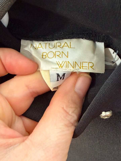 Natural Born Winner Women’s Rhinestone Show Top – Black – Stretchy Quarter-Zip Back