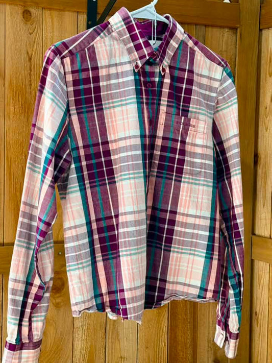 Rockies Women’s Plaid Button-Down Shirt – Burgundy/Blush/Teal/Cream