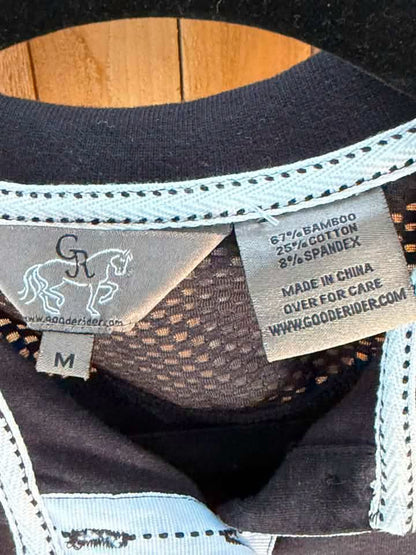 Goode Rider Women’s Equestrian Bamboo Blend Polo – Black/White – Dressage Horse Embroidery