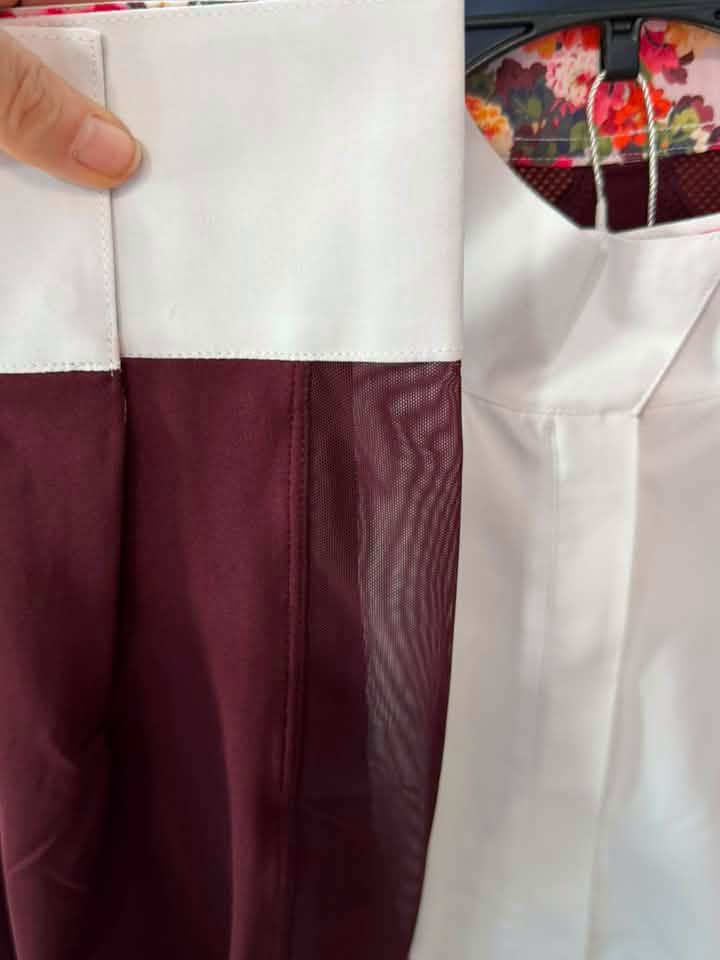 Chester Bay Women’s Show Shirt – Burgundy & White – Floral Trim – XXL – NWT