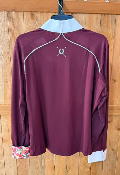 Chester Bay Women’s Show Shirt – Burgundy & White – Floral Trim – XXL – NWT
