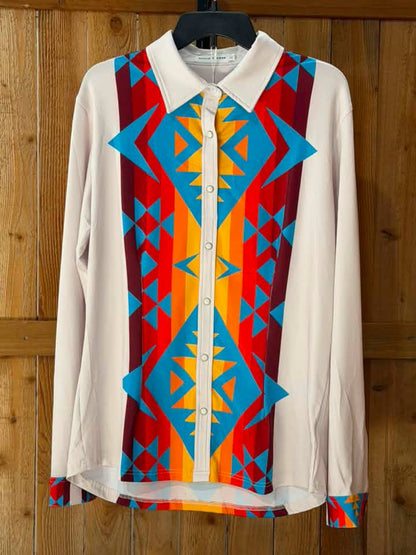 Ranch Dress’n Women’s Western Stretch Show Shirt – Southwestern Print – Size 1X – NWT