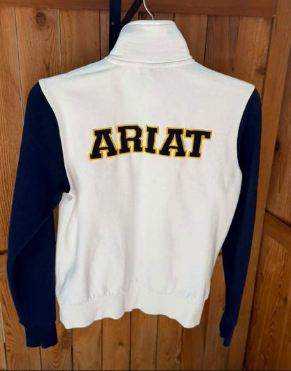 Ariat International Women’s Zip Sweatshirt Jacket – White/Navy/Yellow – Varsity Equestrian Style