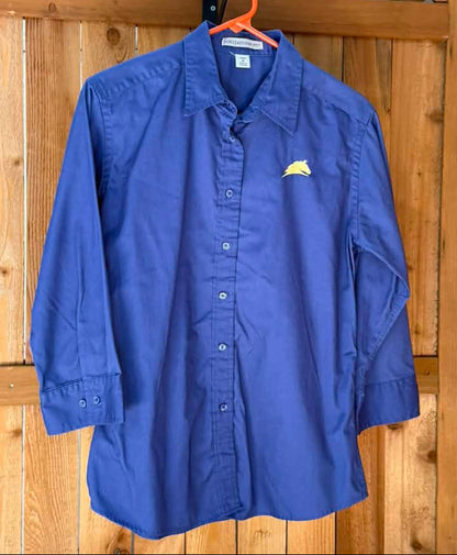 Port Authority Women’s Equestrian Embroidered Button-Up – Royal Blue – 3/4 Sleeves