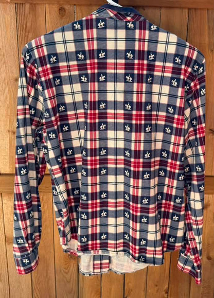 Vintage Rough Rider Women’s Equestrian Plaid Long Sleeve Riding Shirt – Red/Navy/Cream