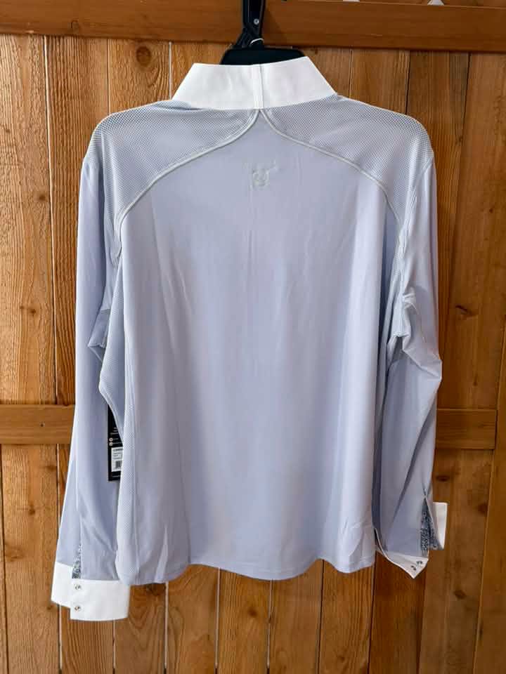 Chester Bay Women’s Show Shirt – Light Blue & White – Floral Trim – XXL – NWT