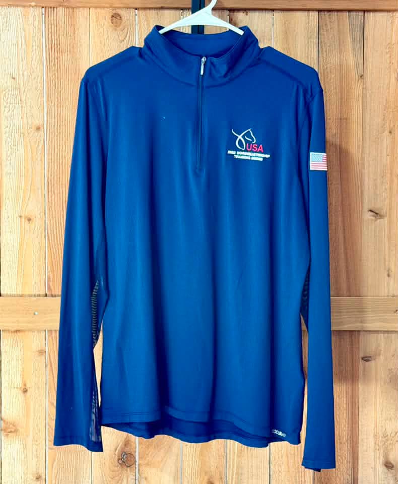 Dover Saddlery USA 2023 Horsemanship Training Team Coolmax 1/4 Zip Riding Shirt – XL – Navy Blue