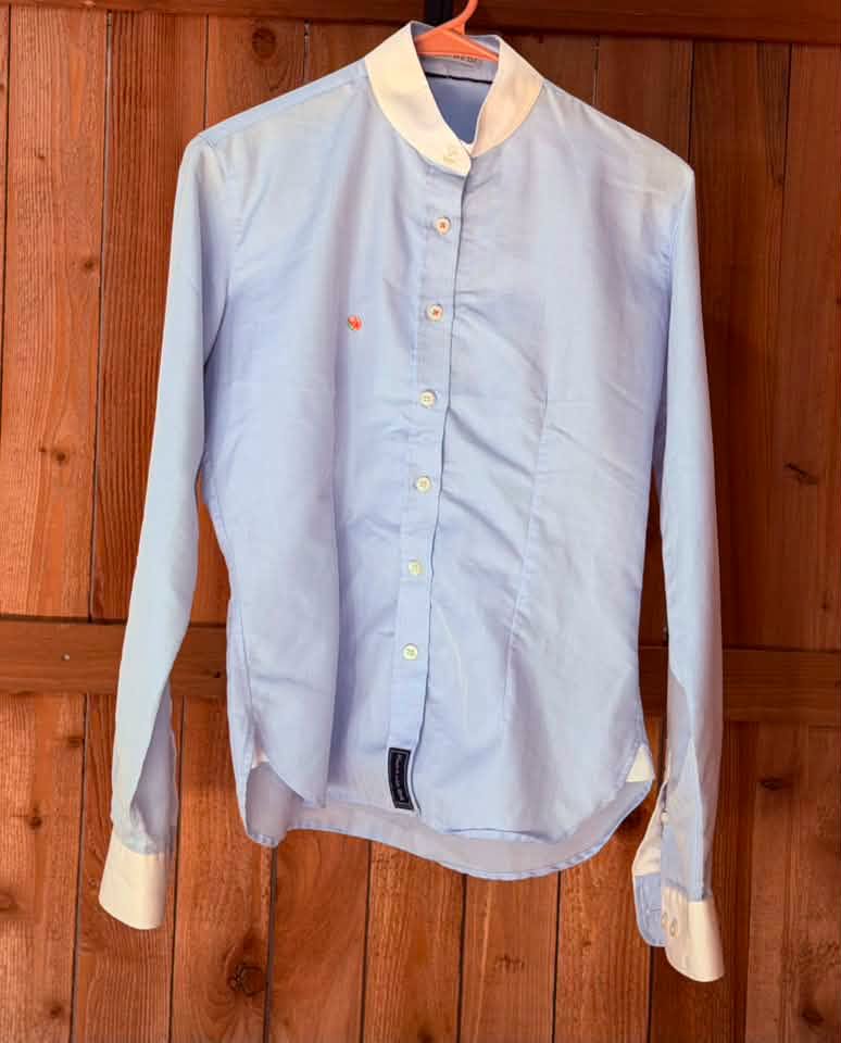 Manfredi Equestrian Long Sleeve Show Shirt – Light Blue/White Floral Embroidery