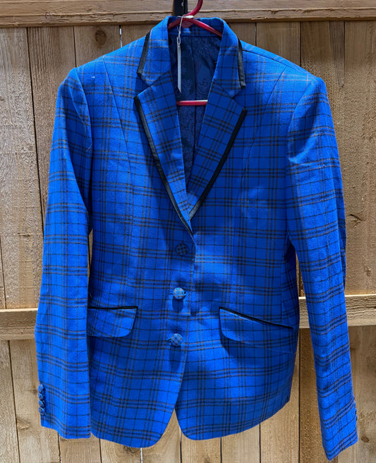 Brand New Custom Royal Blue & Black Plaid English Show Jacket • Ladies Small