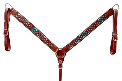 Premium Tooled Leather One Ear Headstall & Breastcollar Set