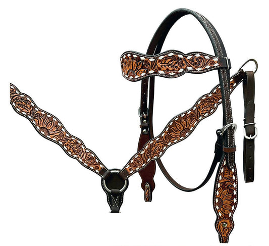 Sunflower Buckstitch Western Headstall & Breast Collar Set