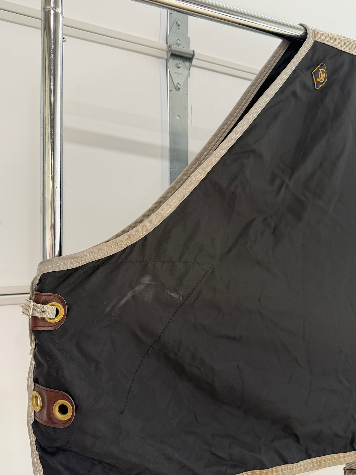 Used Big “D” Open Front Nylon Stable Sheet – 68” (Measures 70”) – Black & Silver