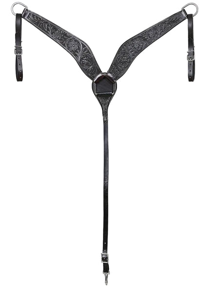Black Hand-Tooled Leather Breastcollar