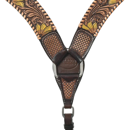Hand-Painted Sunflower Leather Breastcollar