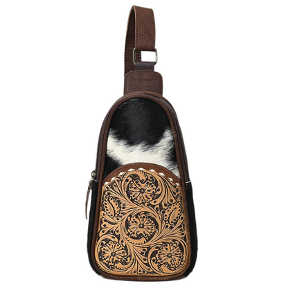 Sling Hand Tooled Hair-On Genuine Leather Purse