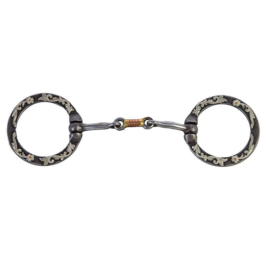 Stainless Steel Dogbone Ring Bit – Floral Engraved, 5” Mouth