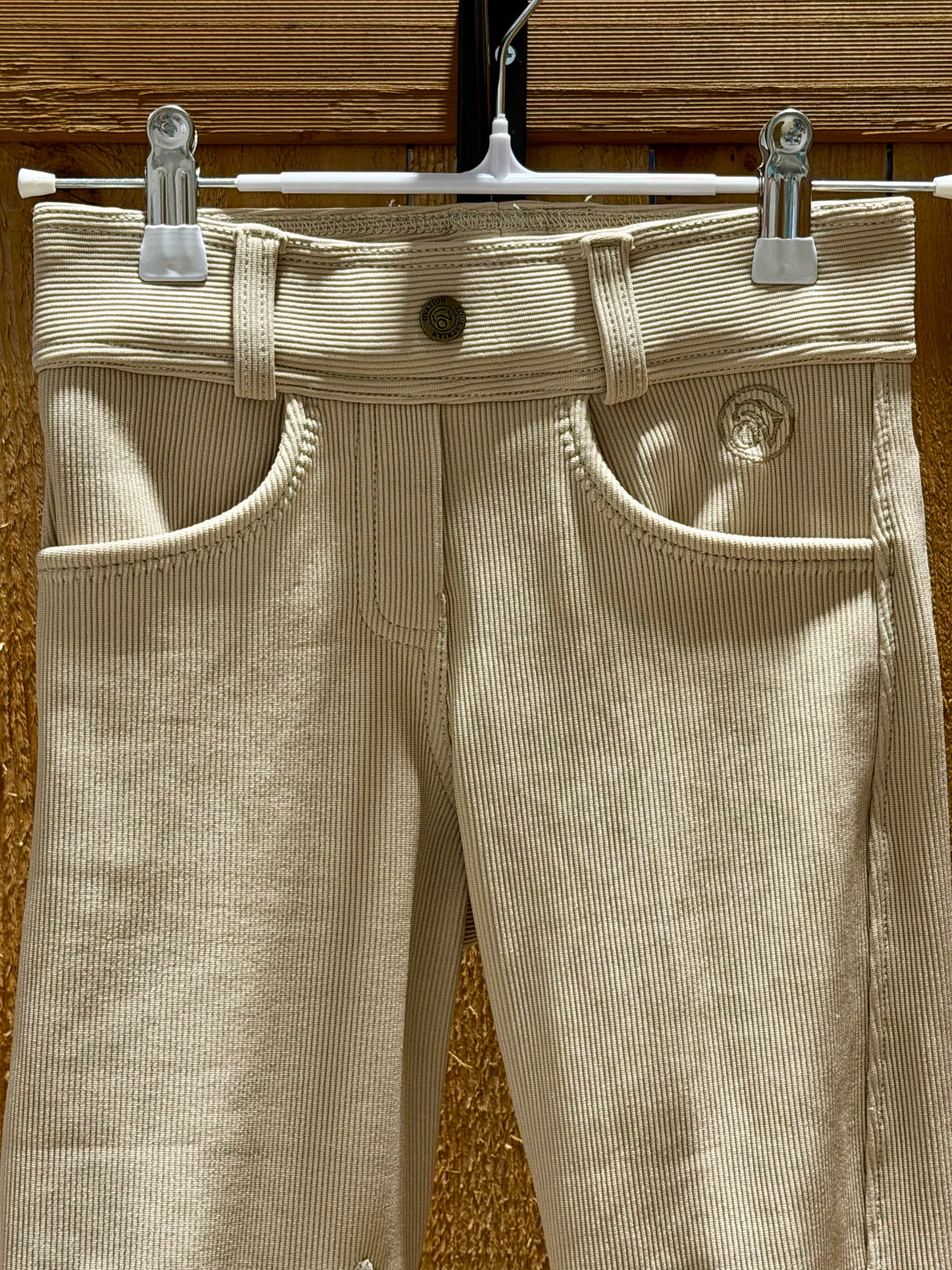 Ovation Children’s Endura Riding Tights • Beige • Medium / Size 10 • Peacock Calf Panels
